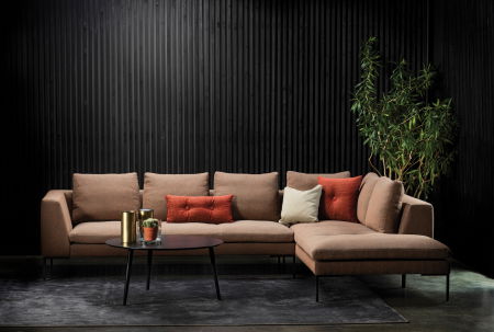 Corner sofa Loano Flexlux 319x230 cm with black metal legs and fabric upholstery Group 1 Copparo Light Grey 1461 [2]