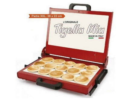 Blendere & Tocatoare - Plita multifuncionala din piatra refractara naturala pentru copt paine lipii, crescentine italienesti, Foccacia, bruschette, suprafata coacere XXL, 38 x 22 cm G3Ferrari Tigella