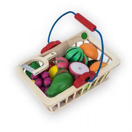 Accesorii Bucatarie - Cos cu Fructe din Lemn - 16 piese