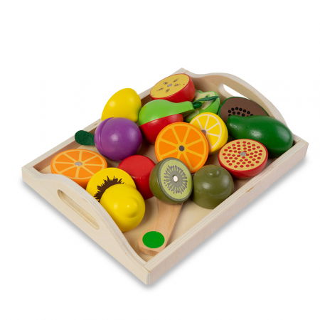 Accesorii Bucatarie - Fructe din Lemn in Tavita - 11 Piese Montessori