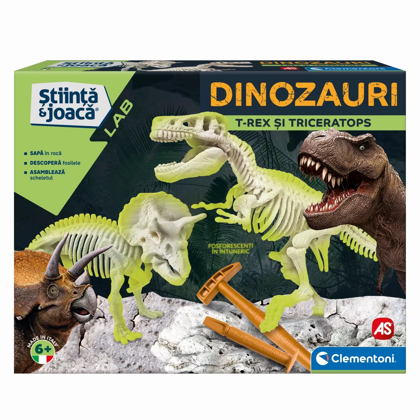 Invatam si ne jucam - DESCOPERA DINOZAURUL T-REX & TRICERAPTOR FLUO STIINTA SI JOACA