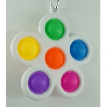 Jucarii Pop It - Breloc Dimple  Floare Cu 6 Buline, Alb/Multicolor