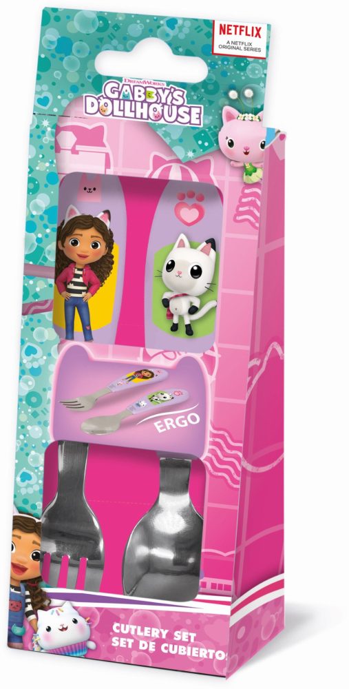 Jucarii bebelusi - Set de tacâmuri din inox pentru copii Gabby's Dollhouse.