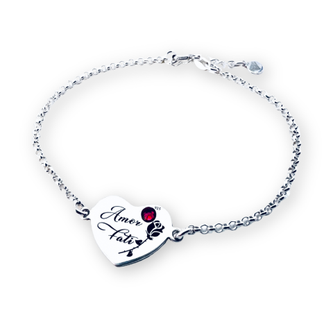 Cadouri personalizate iubita / sotie - Bratara argint personalizata inima si cristal - Amor Fati