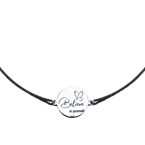 Cadouri personalizate iubita / sotie - Brățară argint, personalizată șnur reglabil – Believe in Yourself