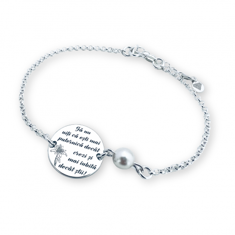 Cadouri personalizate iubita / sotie - Bratara personalizata argint banut si perla - Sa nu uiti...