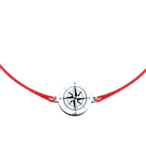 Cadouri personalizate iubita / sotie - Brățară personalizată argint cu Busolă – șnur reglabil