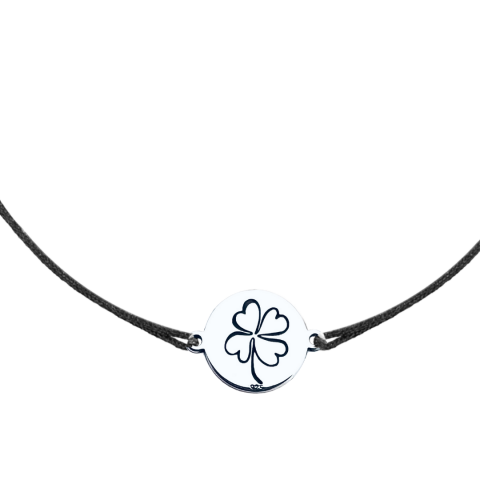 Cadouri personalizate iubita / sotie - Bratara personalizata argint, snur reglabil Trifoi