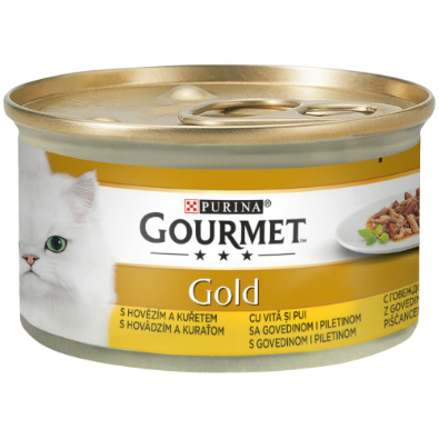 Hrana Umeda - GOURMET GOLD DOUBLE PLEASURE CU VITĂ ȘI PUI ÎN SOS, 85g
