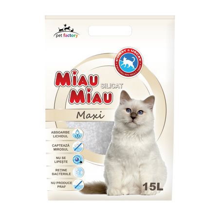 Asternut litiera / Nisip / Silicat - Asternut igienic pentru pisici Miau-Miau, Silicat, 15L