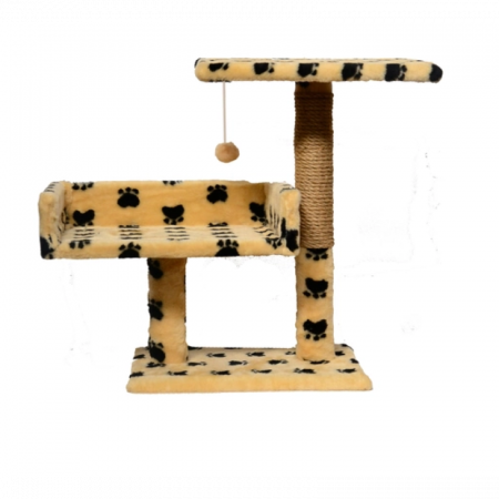 Ansambluri de joaca, sisaluri - Ansamblu de joaca pentru pisici tip coloana cu canapea dubla si ciucure culoare bej cu pete  50 x 38 x 30 cm