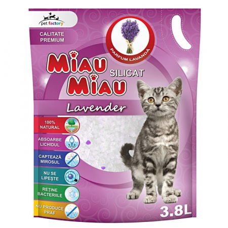 Asternut litiera / Nisip / Silicat - Asternut Igienic Silicat Miau Miau Lavanda, 3.8 litri