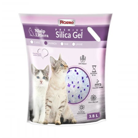 Asternut litiera / Nisip / Silicat - Asternut pentru litiera pisici nisip silica-gel figaro premium 3.8l- Lavanda