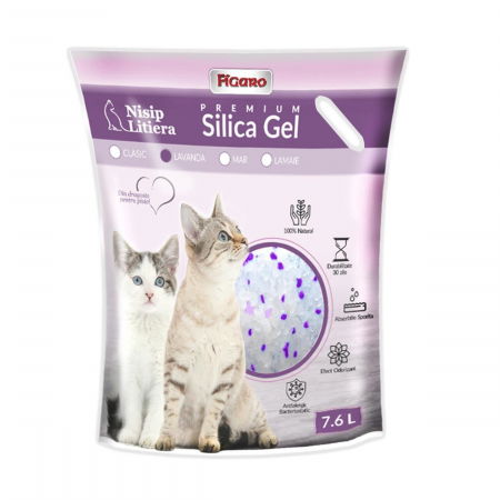 Asternut litiera / Nisip / Silicat - Asternut pentru litiera pisici nisip silica-gel figaro premium 7.6l- Lavanda