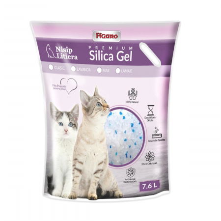 Asternut litiera / Nisip / Silicat - Asternut pentru litiera pisici nisip silica-gel figaro premium 7.6l- Clasic