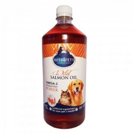 Suplimente nutritive, vitamine - Ulei de Somon Salbatic, câini și pisici, piele si blană, BEST4PETS,  1l