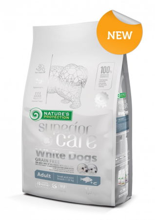 NATURES PROTECTION Superior Care White Dogs Small&Mini Grain Free, Peste Alb, ajuta la eliminarea lacrimarii excesive si reducerea petelor maronii de la ochi, 1.5kg