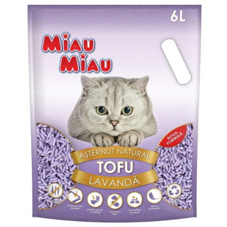 Asternut litiera / Nisip / Silicat - Nisip Pisici Tofu Lavanda, Miau Miau 6L