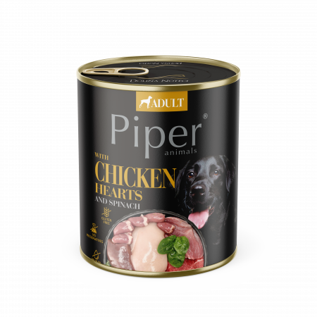 Hrana Umeda Caini - Piper adult, Hrana umeda, Inimi de pui si spanac 800 g