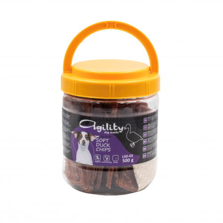 Recompense delicioase - Recompense delicioase pentru caini Agility, chipsuri moi de rata, 500g
