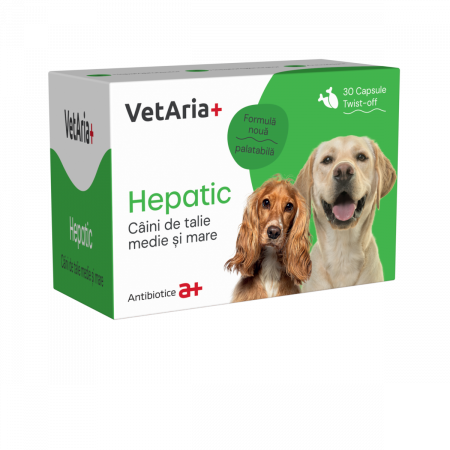 Afectiuni Hepatice - Supliment, VetAria+ Hepatic Caini Talie Medie si Mare, 30 capsule Twist-Off