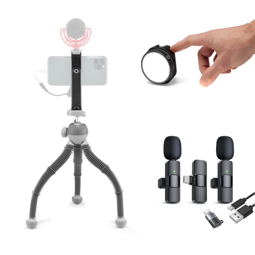 Kit Creator Smartphone cu Microfon wireless, trepied si lumina LED pentru vlogging [1]