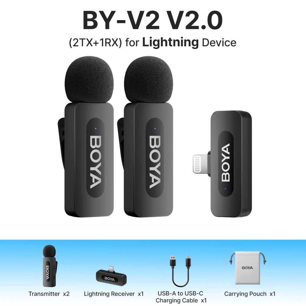 Boya BY-V2 Sistem de microfon wireless dubla ultracompacta pentru iOS (lightning) [6]