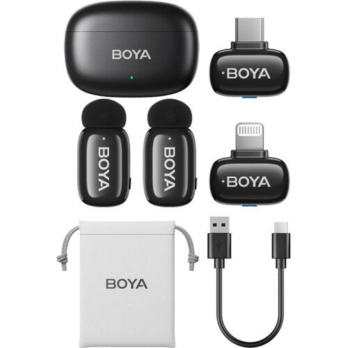 BOYA Mini sistem wireless dual compact pentru telefon, lightning/USB-C (2.4 GHz, Negru) [1]