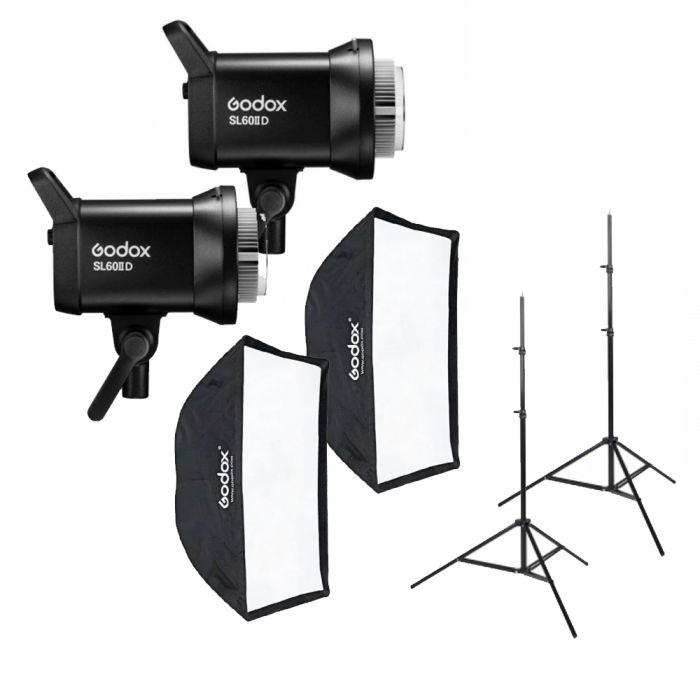 Godox Kit 2 x SL60IID LED 5600k cu softbox 60 x 60cm si stative [1]