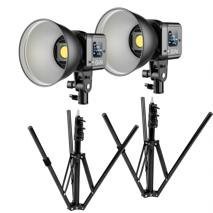 GVM KIT x 2buc SD80S LED 5600K 80W portabil si stativ [1]