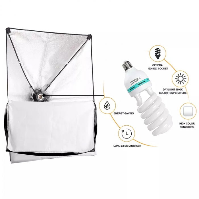 Kit 3 lumini foto-video cu 3 x 135W 5500K cu softbox, stative si husa [2]