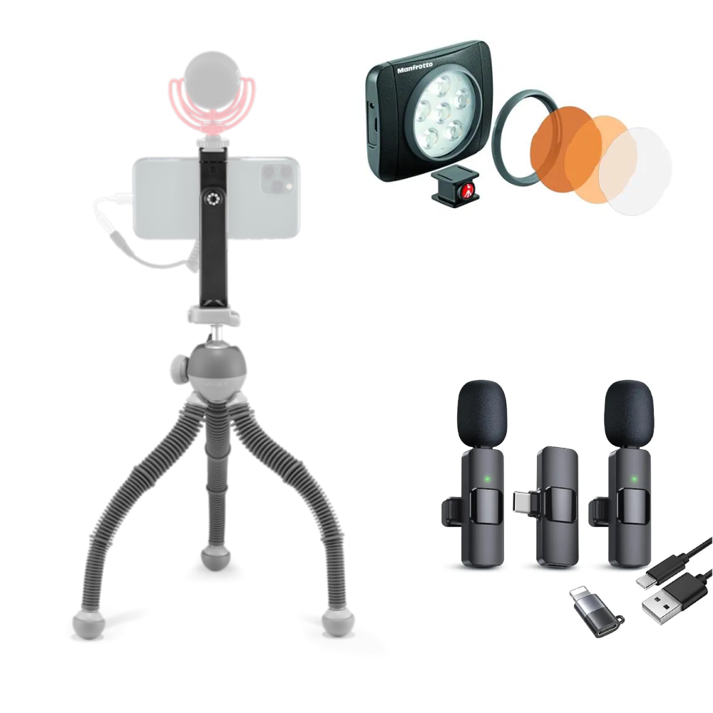 Kit Creator Smartphone cu Microfon wireless, trepied si lumina LED pentru vlogging [1]