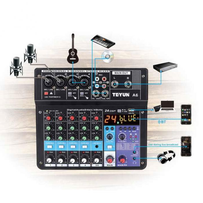 Mixer audio A6, 6 canale, procesor de efecte integrat [2]
