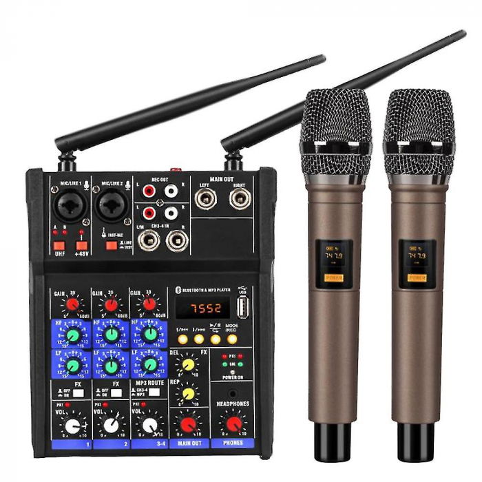 Mixer Audio cu 4 Canale + 2 Microfoane wireless [1]