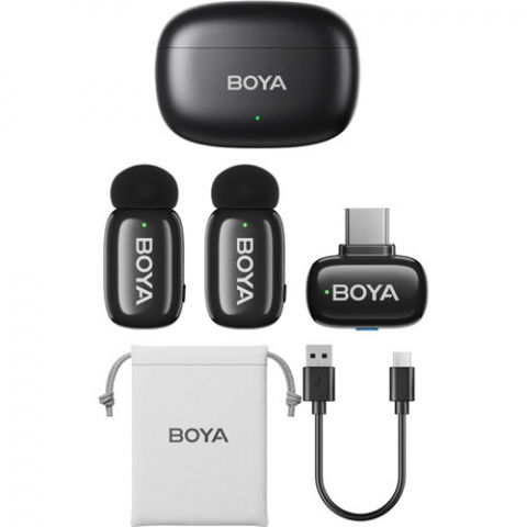 BOYA Mini sistem wireless dual compact pentru telefon, USB-C (2.4 GHz, Negru) [1]