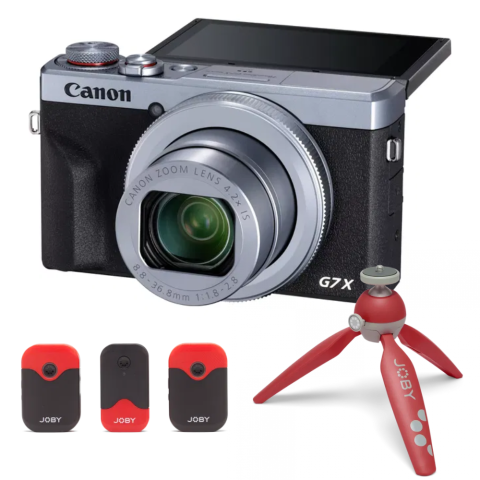 Aparate Foto - Canon PowerShot G7 X Mark III silver Kit creator cu lavaliera wireless si minitrepied