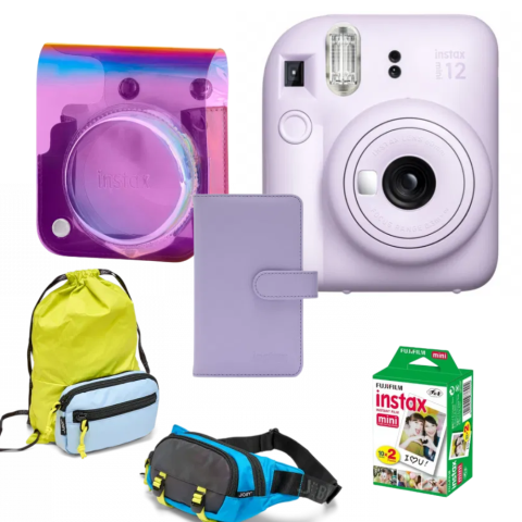 FujiFilm Instax Mini 12 Aparat foto instant mov cu husa, album, hartii si geanta 3n1