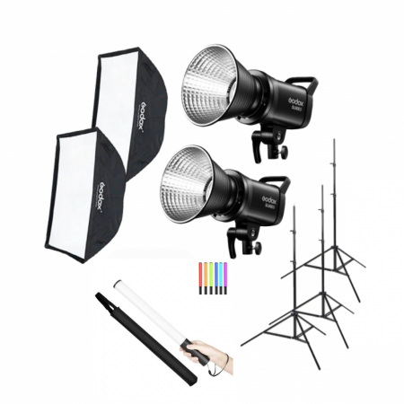 Lumini foto-video - Godox Kit 2 x SL60IID LED 5600k cu softbox 60 x 60cm si stative si bagheta RGB