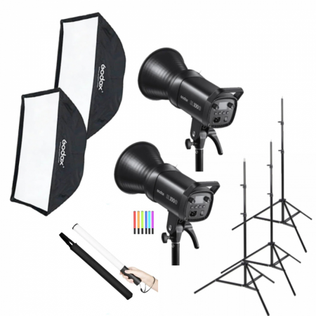 Lumini foto-video - Godox KIT SL100D LED 5600K x 2 cu softbox, stativ si LED RGB