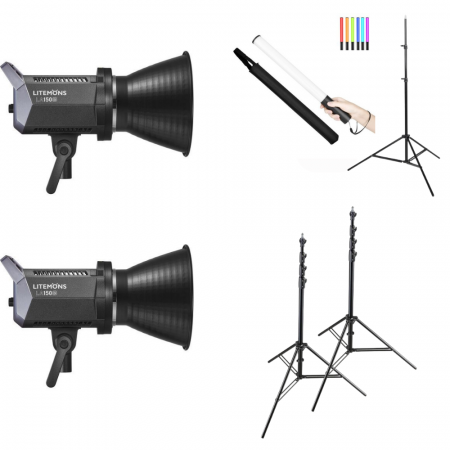Lumini foto-video - Godox Kit x 2 Litemons LA150Bi LED + Bageta RGB