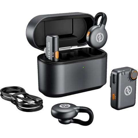 Lavaliere - Hollyland Lark M2S Combo, Sistem microfon wireless, 2 persoane, 2.4 GHz, culoare Space Gray