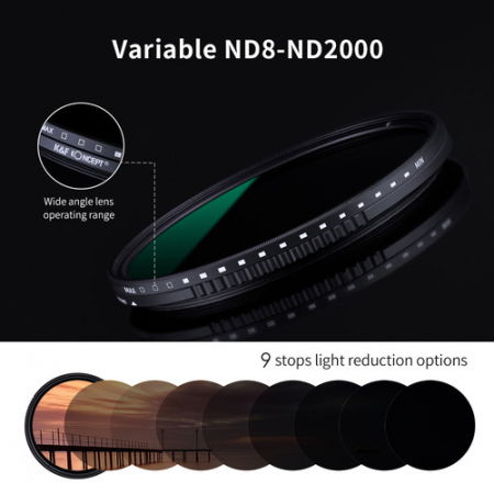 K&F Concept Filtru ND variabil ND8-ND2000 Ultra-Slim Multistrat 82mm [4]