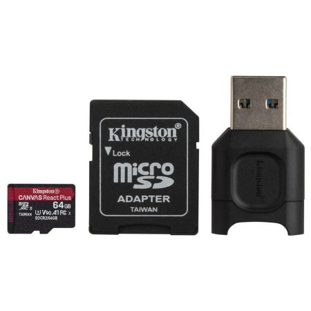 Medii de stocare - Kingston Canvas React Plus Card MicroSD 64GB UHS-II + Adaptor + Cititor de Carduri MobileLite Plus