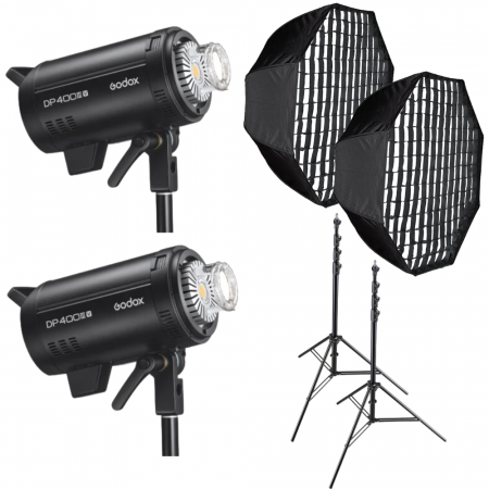Kit 2x Godox DP400III-V Blit Studio Lampa Modelatoare LED cu stativ si softbox [0]