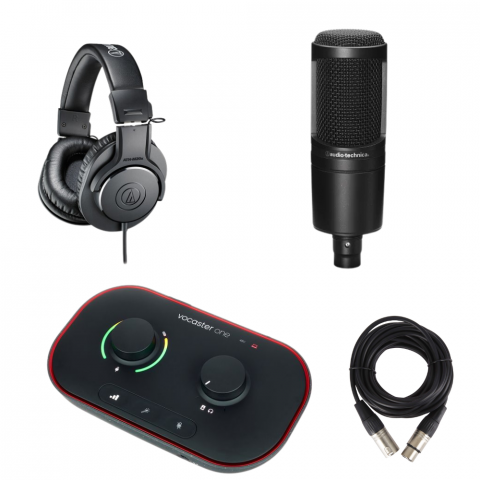 Interfete/mixere audio - Focusrite Vocaster One Interfata Audio USB cu Microfon AT2020 + Casti ATH-M30X si Cablu XLR