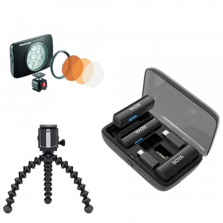 Solutii creatori continut - Kit Vlogging: Boyalink + Manfrotto Lumiemuse + Joby Gorillapod