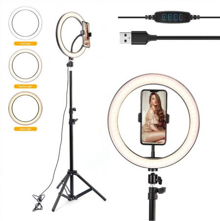 Lumini foto-video - Lampa LED Circulara Bicolor cu stativ