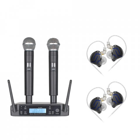Microfoane - NWPro Kit cu 2 microfoane wireless, Receiver + 2 casti audio de monitorizare in-ear