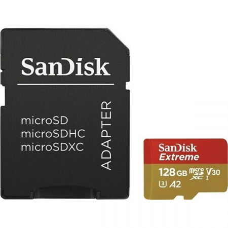 Medii de stocare - SanDisk Extreme Card de Memorie MicroSDXC 128GB A2 C10 V30 UHS-I U3 + Adaptor SD + 1 An RescuePRO Deluxe