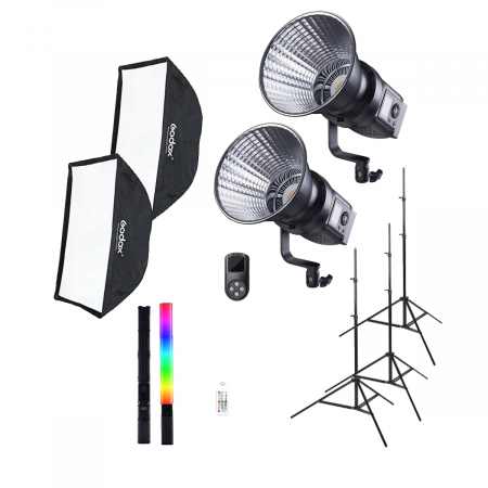Lumini foto-video - Tolifo KIT 120W LED 32000-5600K x 2 cu softbox, stativ si Bagheta LED RGB